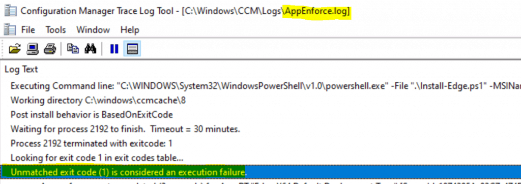 SCCM - ConfigMgr - Edge Chromium Unmatched Exit Code (1) Is Considered An Execution Failed