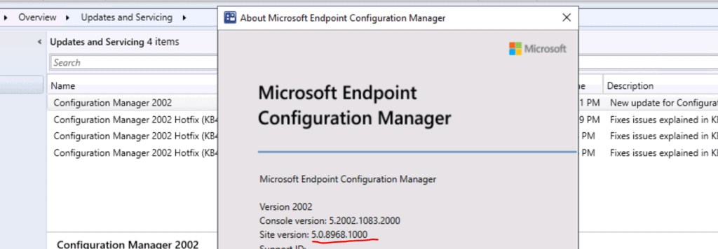 SCCM 2002 Site Version Confusion HotFix KB4567007 Update | ConfigMgr