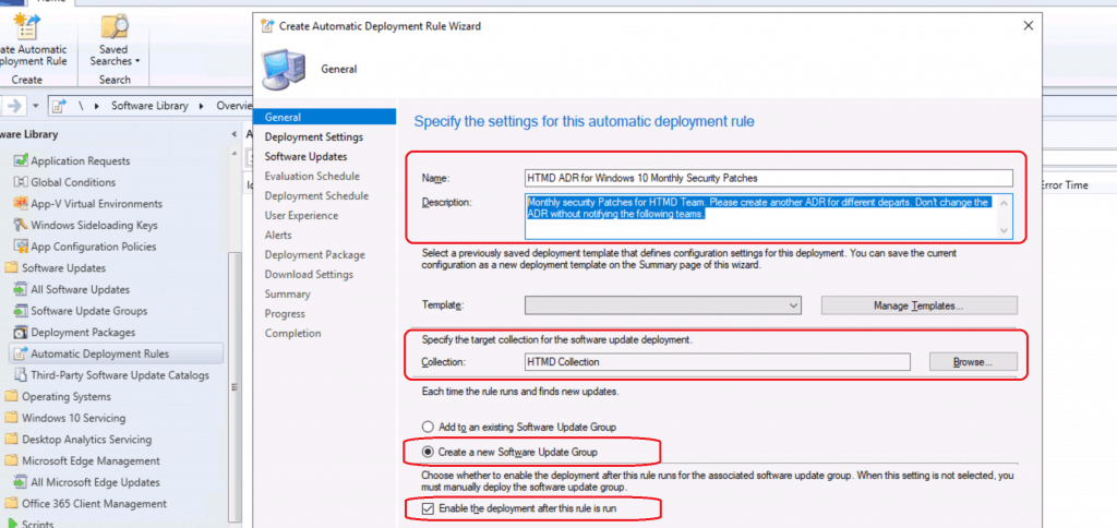 SCCM ADR Automatic Deployment Rule Creation Process