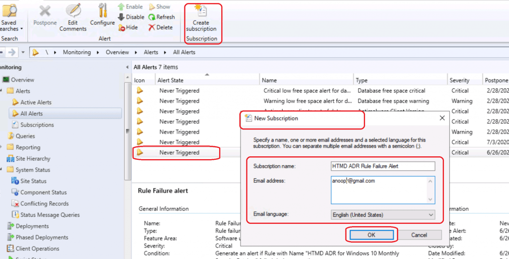 SCCM ADR Failure Alerts Setup Using ConfigMgr Subscriptions | ConfigMgr