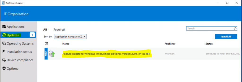 Upgrade to Windows 10 2004 Using SCCM