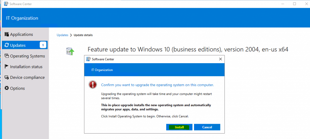Upgrade to Windows 10 2004 Using SCCM