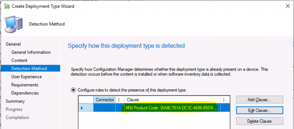 Deployment type detection method for SCCM admin console