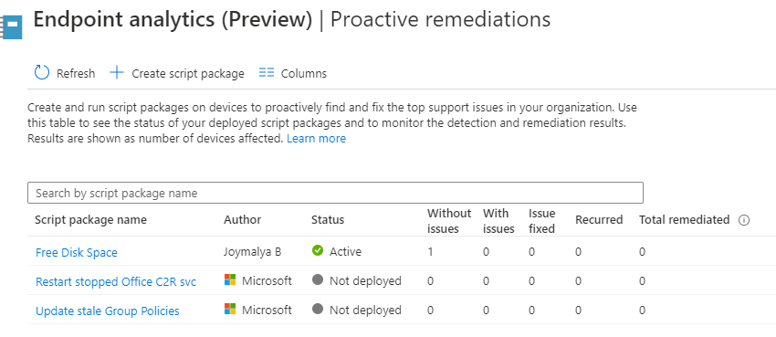 MEM Endpoint Analytics with Joy - Microsoft provides built-in proactive remediation scripts that can be readily deployed and you can also create your custom script packages for the same.