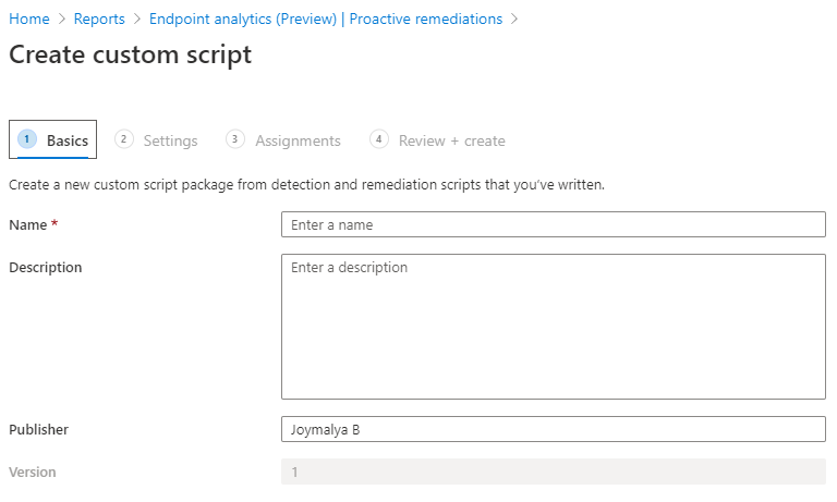 MEM Endpoint Analytics with Joy - Create a custom proactive remediation script package. Provide the details.