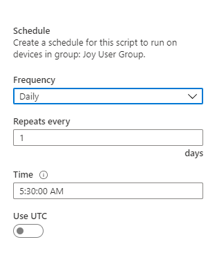 Getting to know Endpoint Analytics with Joy - Configure the scheduling options for the script package