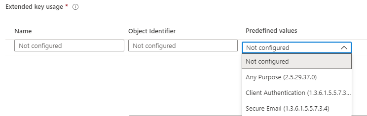 Extended Key Usage value needs to be specified while configuring SCEP profile in Intune