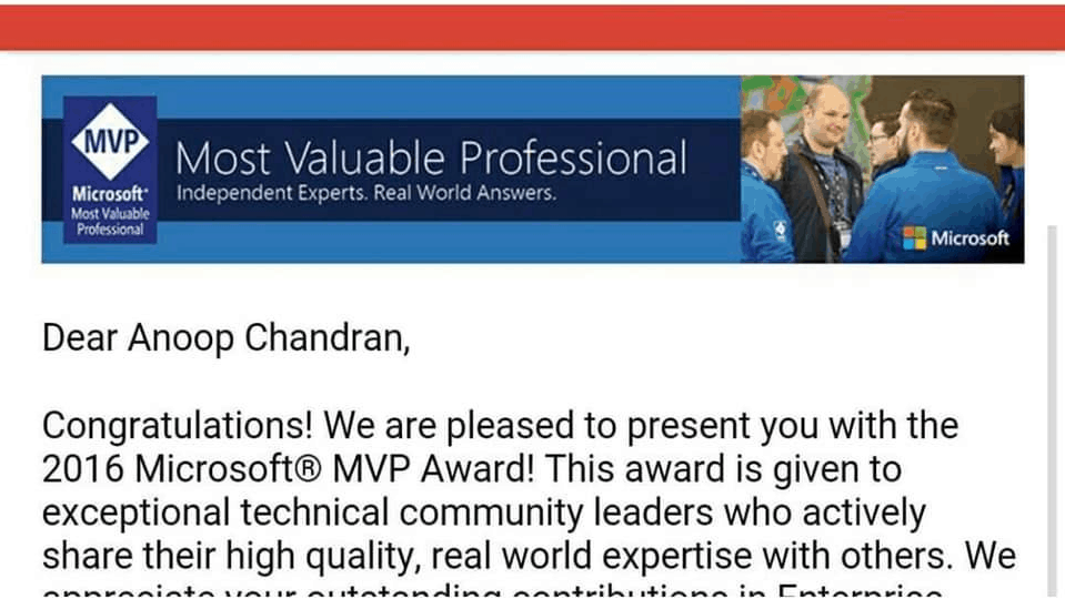 2016 MVP Award Mail - 2020-2021 Microsoft MVP Award for Intune ConfigMgr Contributions