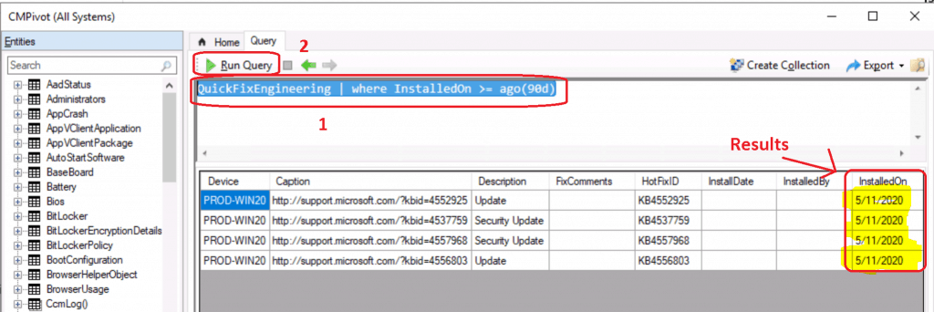 SCCM CMPivot Query Patches Installed in Last 90 Days | ConfigMgr