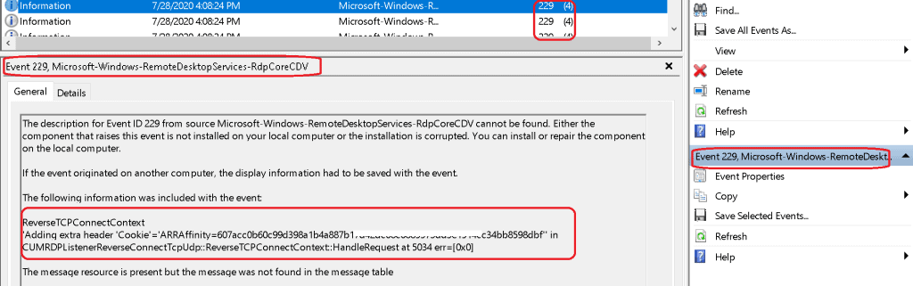 WVD Event Logs RDP Listener Reverse Connect Tcp Udp Windows 10