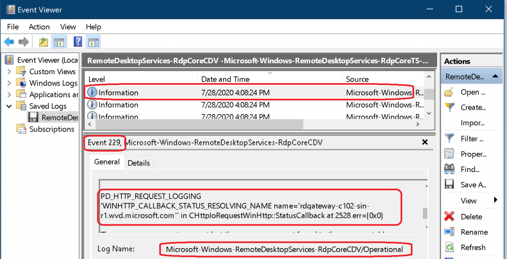 WVD Event Logs RDP Listener Reverse Connect Tcp Udp Windows 10