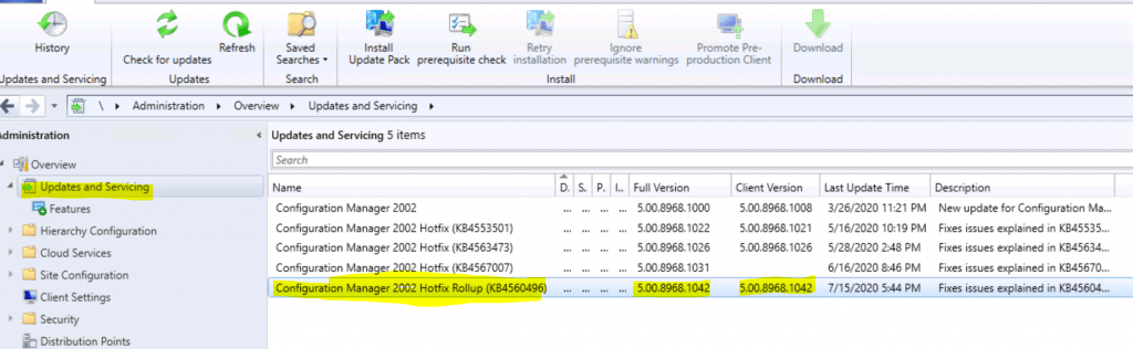 SCCM 2002 Hotfix Rollup KB4560496 | ConfigMgr 2002 Rollup Update ConfigMgr Superseded By Supersedes Columns | SCCM