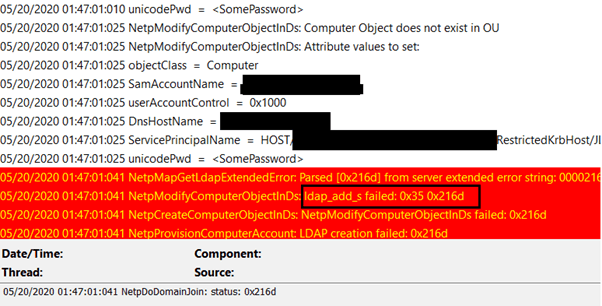 FIX SCCM OSD Machine Domain Join Issue ldap_add_s failed: 0x35 0x216d - Fig.2
