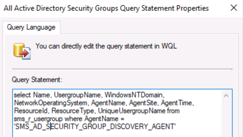 SCCM Query All Active Directory Security Groups Dynamic Collection