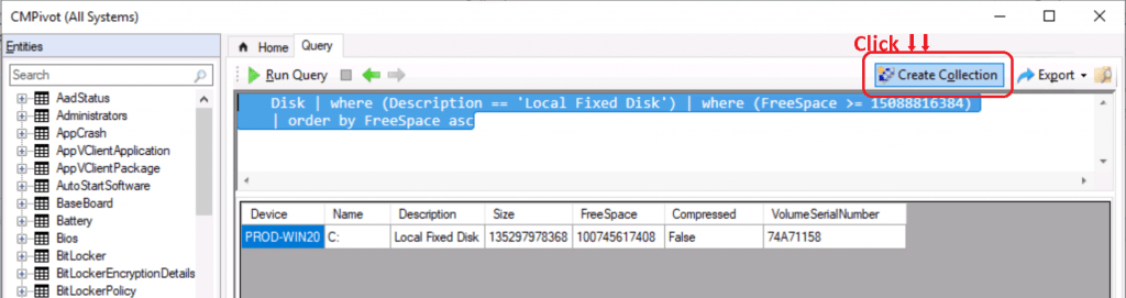 ConfigMgr CMPivot Query Devices with Greater than 15 GB Free Disk Space