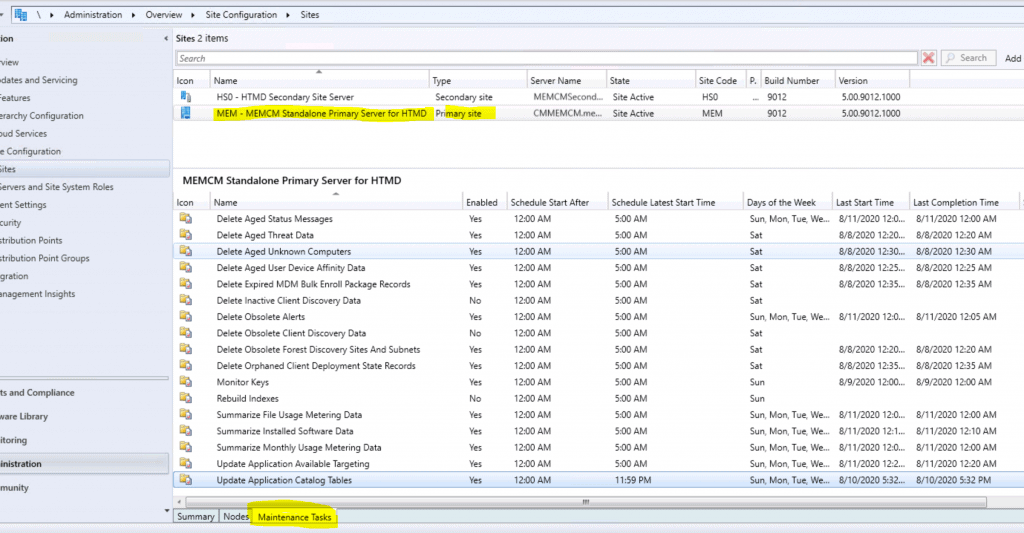 SCCM Predefined Maintenance Tasks