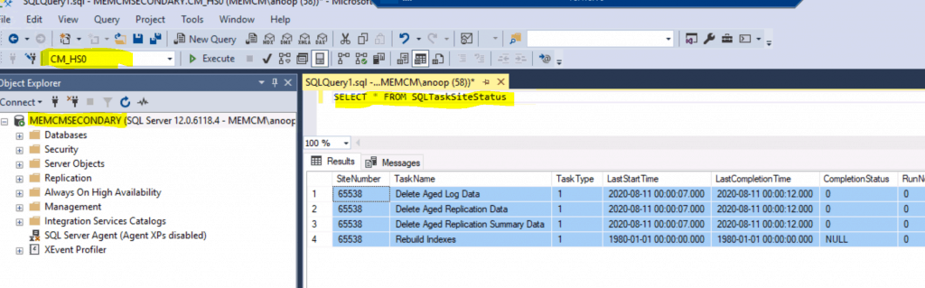 ConfigMgr Secondary site Maintenance Task Names