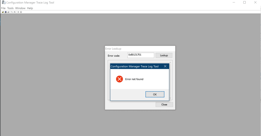 Error not Found CMTrace Error Lookup