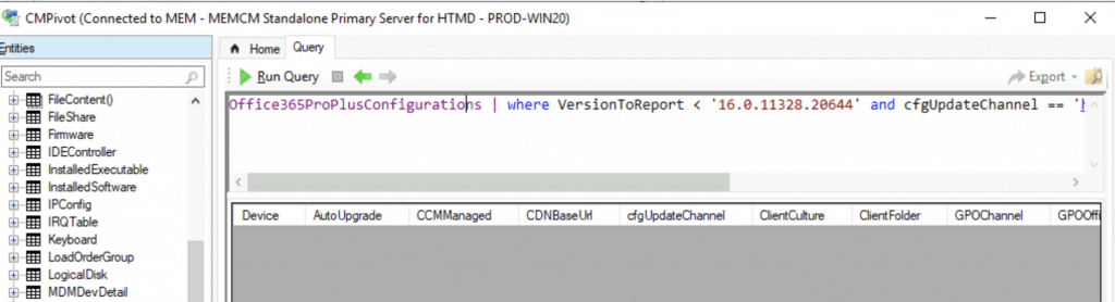 ConfigMgr CMPivot Query for Out of Support Office 365 ProPlus