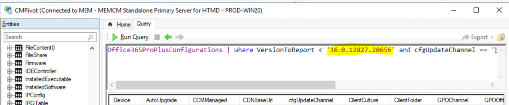 ConfigMgr CMPivot Query for Out of Support Office 365 ProPlus