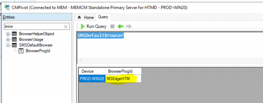 SCCM CMPivot Browser Related Queries Default List of Browsers