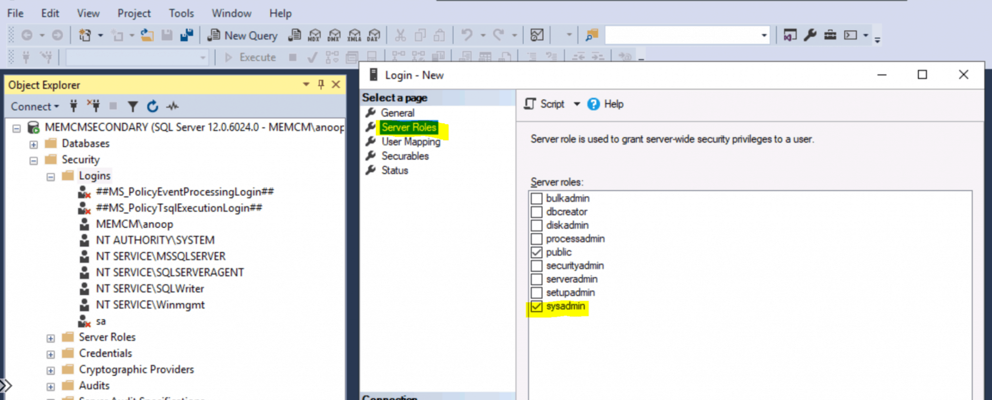 Log Sys Admin Add SCCM Server Computer Account To SQL Login Sys Admin Access HTMD Blog