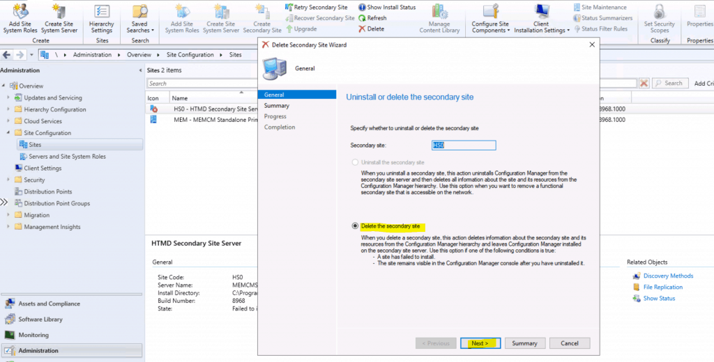 Uninstall or Delete or Remove SCCM Secondary Site | ConfigMgr