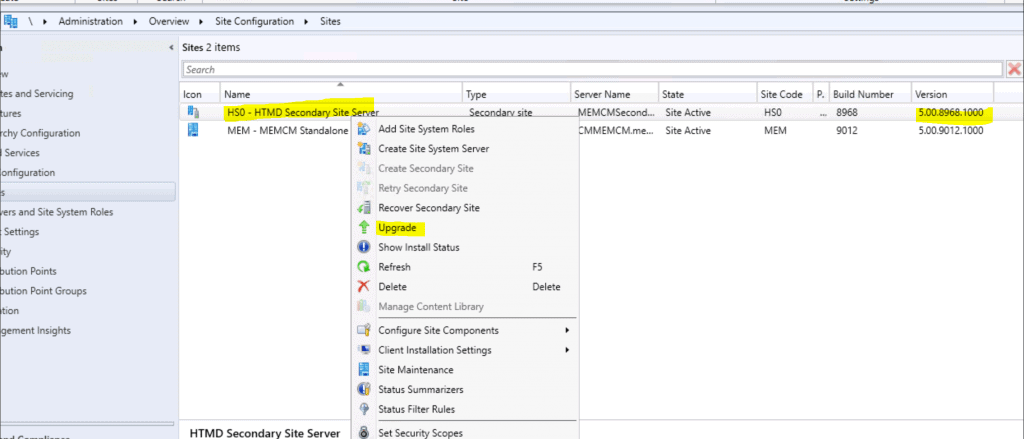 SCCM Secondary Site Server Upgrade to 2006 Version | ConfigMgr