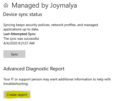 Windows 10 MDM Log - Generate a simple MDM Diagnostic report from within the Work Account