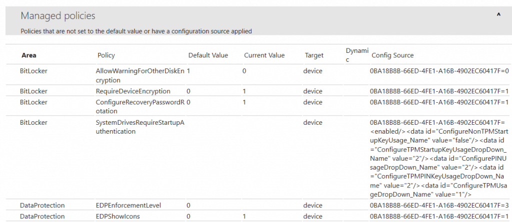 Windows 10 MDM Log - Reviewing the MDMDiagReport.html as generated - Validate the Current Value property to chrck if the value matches to what has been set in the portal.