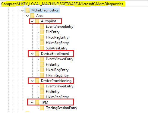 Windows 10 MDM Log - MDMDiagnosticTool helps to collect logs for specific area. What to collect is prediefned in the registry. 