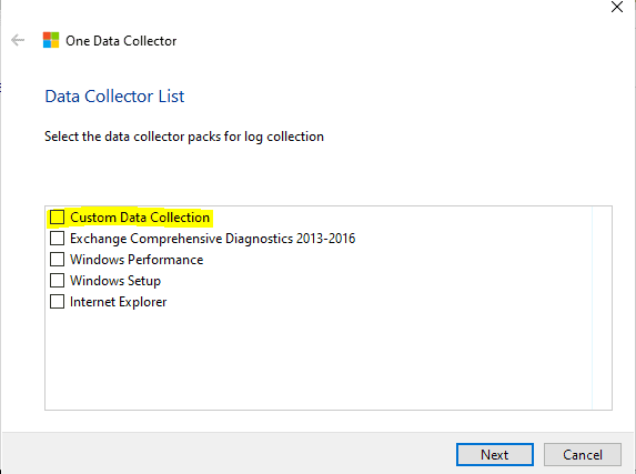 Windows 10 MDM Log - Intune One Data Collector - Choose Custom Data Collection