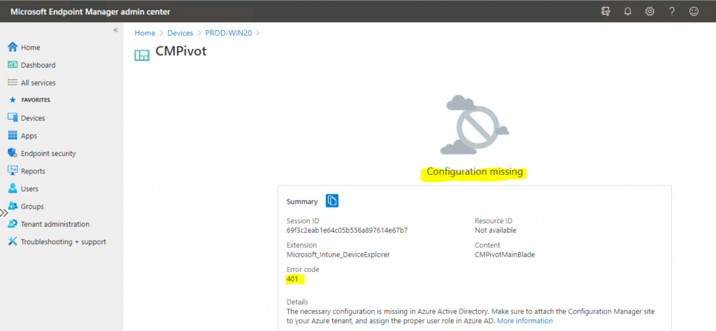 Fix ConfigMgr Tenant Attach Error 401 403 | Missing Config | SCCM - Fig.1
