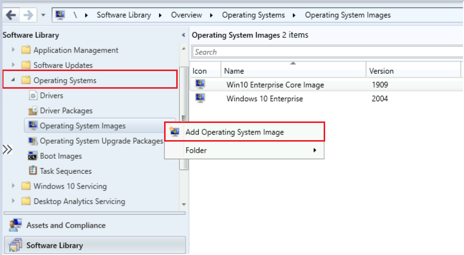 In Operating System Images node, Click on Add Operating System Image