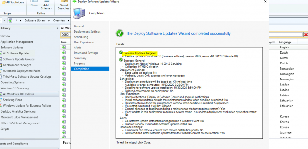 ConfigMgr Windows 10 Servicing Upgrade to 20H2 | SCCM