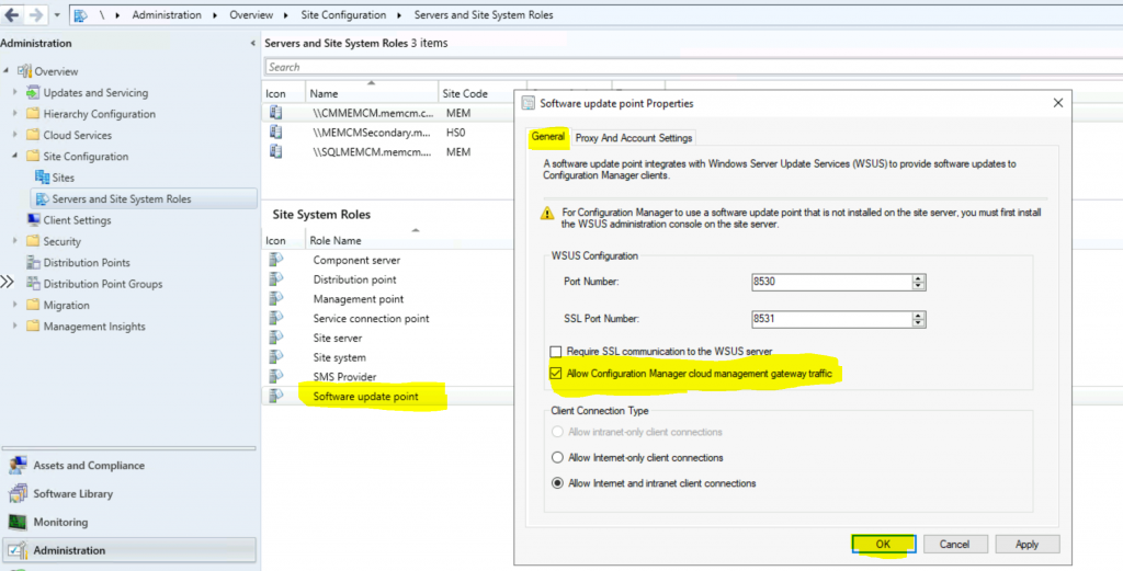 ConfigMgr Intranet Clients can Use CMG Software Update Point SCCM