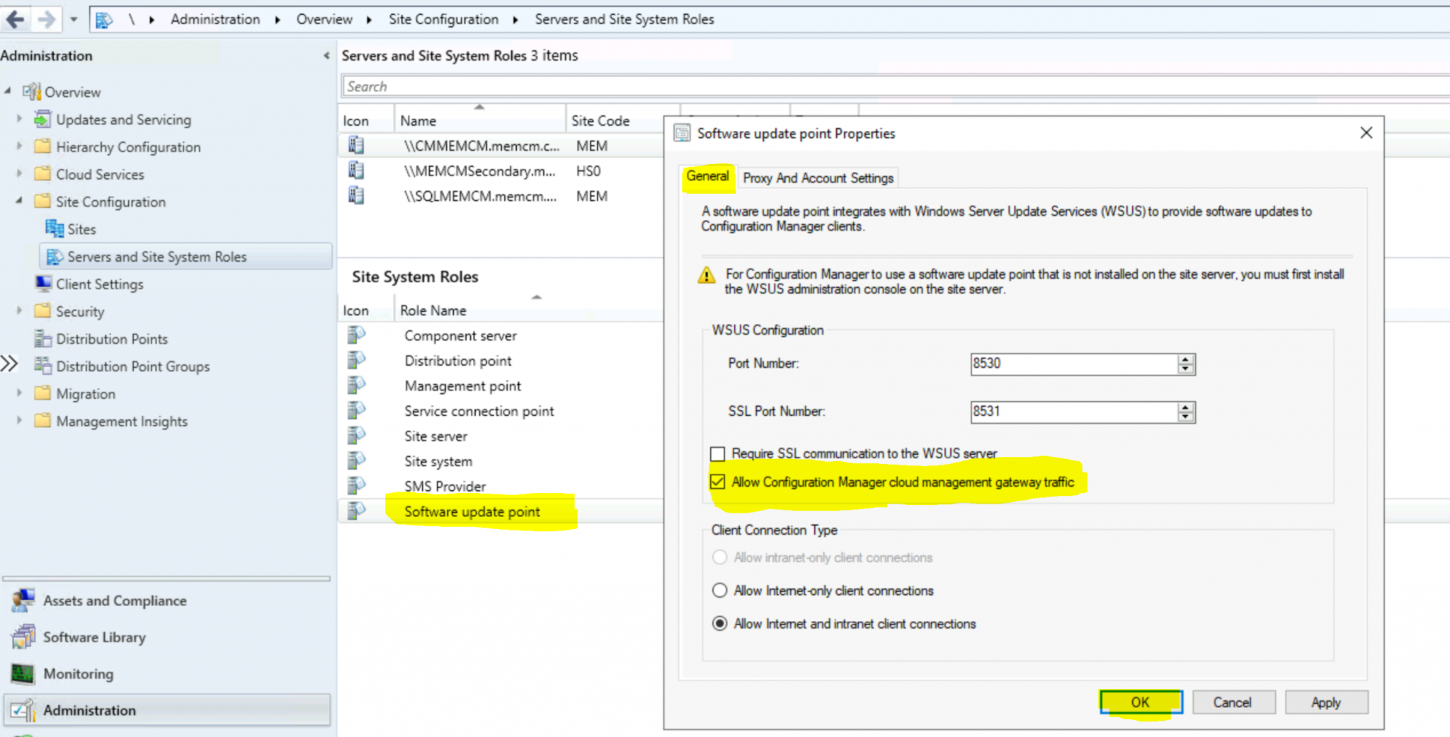 ConfigMgr Intranet Clients Can Use CMG Software Update Point SCCM HTMD Blog