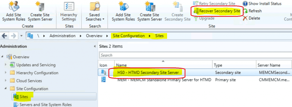 Secondary Server Recovery Recover Secondary Site