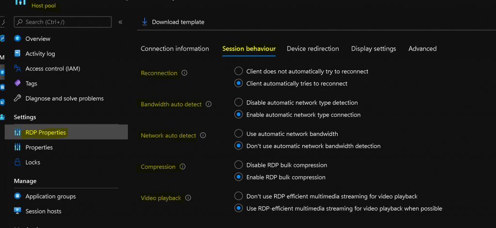 Control AVD Session Behaviour AVD RDP Settings Options Available in Azure Portal