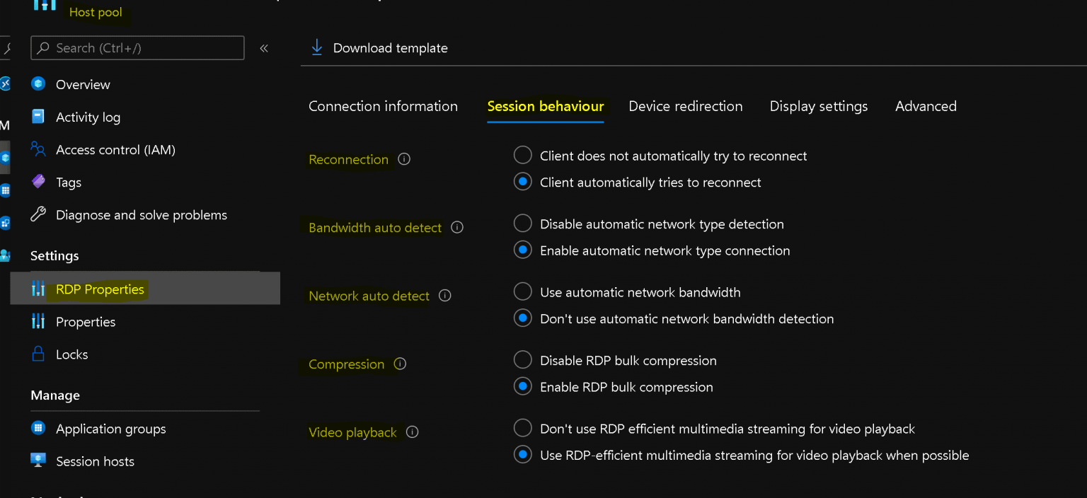 AVD RDP Settings Options Available In Azure Portal HTMD Blog