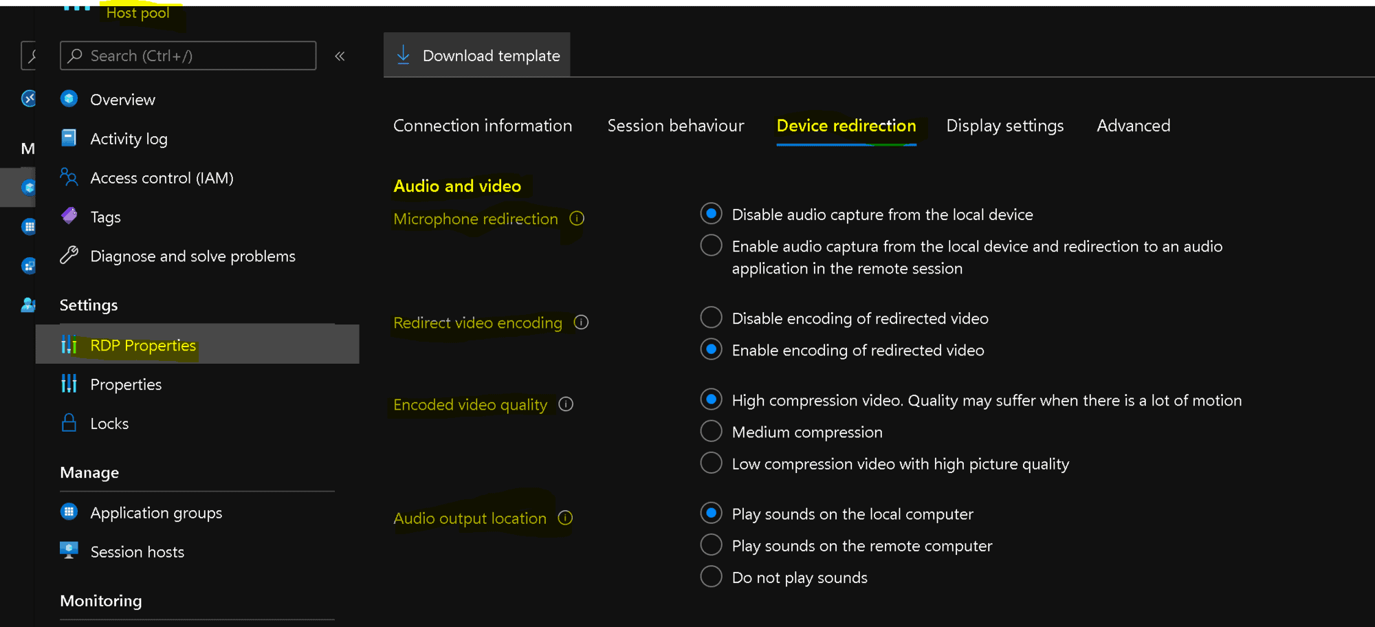 AVD RDP Settings Options Available In Azure Portal HTMD Blog