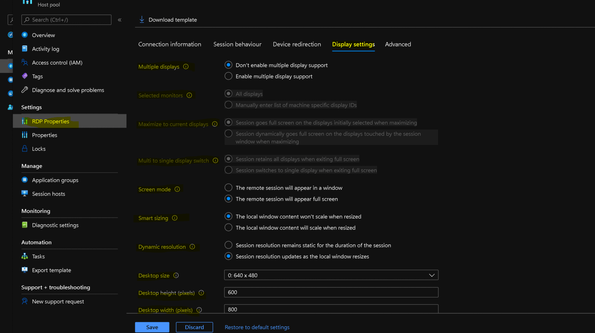 AVD RDP Settings Options Available In Azure Portal HTMD Blog