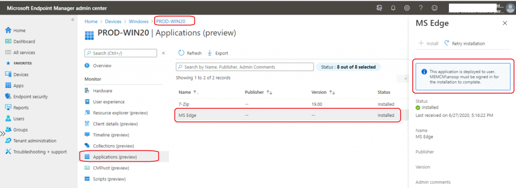 Enable ConfigMgr Applications from Intune Portal | Admin Center