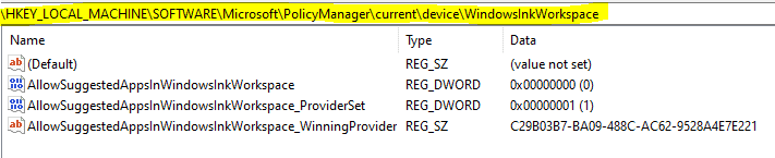 Easily Troubleshoot Windows 10 Intune MDM Policies - HKLM\SOFTWARE\MICROSOFT\POLICYMANAGER\Current\Device\ shows that system impelmented the policy settings as-is configured.