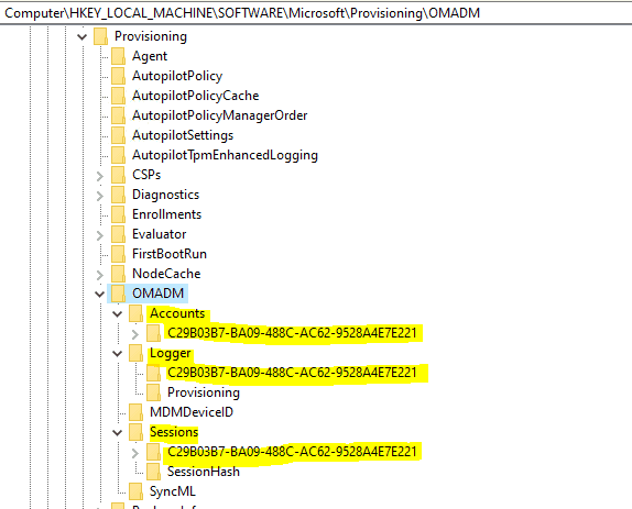 Easily Troubleshoot Windows 10 Intune MDM Policies - Locating the current Enrollment ID - Way 4 using Registry. [NOTE: This is not the Intune Device ID]