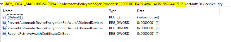 Easily Troubleshoot Windows 10 Intune MDM Policies - HKLM\SOFTWARE\MICROSOFT\POLICYMANAGER\PROVIDER\{PROVIDER GUID\default\Device will be the place to look for in registry to check if Intune delivered the policy settings as-is configured.