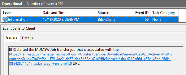 Easily track Windows 10 Intune App deployments from the Endpoint - Support Help #2 9 Windows 10 Intune App Deployment Support Help #2 - Tracking MSI app download using BITS-Client events