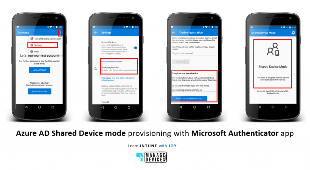 Azure AD Shared device mode provisioning on a managed/unmanaged device manually with the Microsoft Authenticator app.