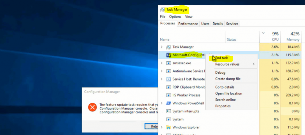 Fix ConfigMgr Console Feature Update Task Retry Operation Error | SCCM