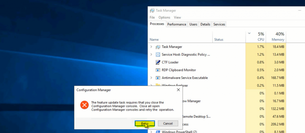 Fix ConfigMgr Console Feature Update Task Retry Operation Error | SCCM | Configuration Manager 2